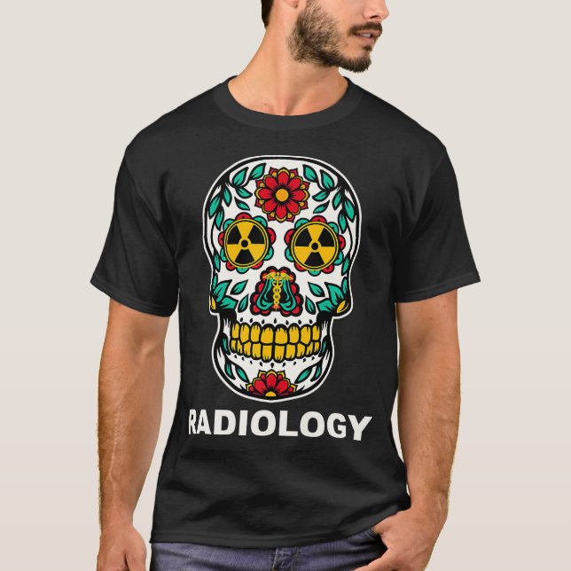 Nuclear Radiation Radioactive Symbol Sugar Skull R T Shirt (Framsida)