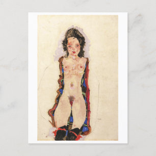 Nude med röda Garters   Egon Schiele   Vykort