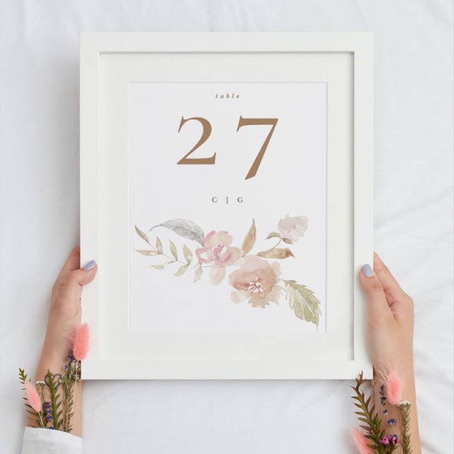 Nude Romantic Watercolor Blommigt Bröllop Bordsnummer (Skapare uppladdad)