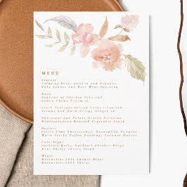 Nude Romantic Watercolor Blommigt Bröllop Meny