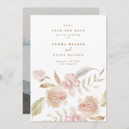 Nude Romantic Watercolor Blommigts Bröllop Photo Spara Datumet