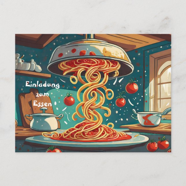 Nudelgerichte mit Tomatensoße Essen Einladung Vykort (Framsida)