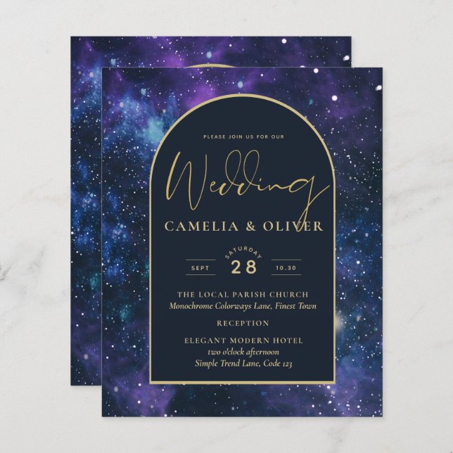 NUDGET Starry Night Lila Blue Wedding INVITE (Fram/baksida)
