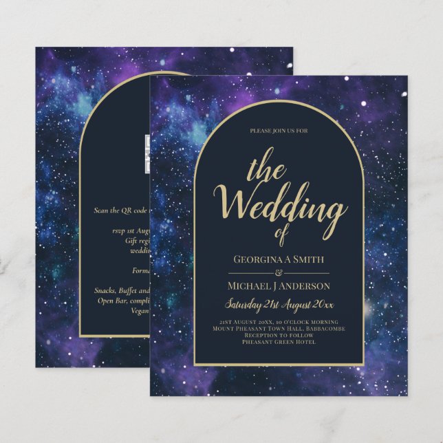 NUDGET Starry Night Lila Blue Wedding INVITE (Fram/baksida)