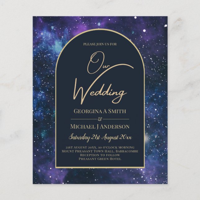 NUDGET Starry Night Lila Blue Wedding INVITE Flygblad (Framsidan)