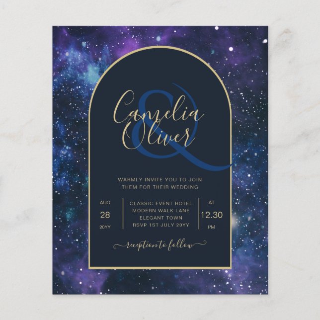 NUDGET Starry Night Lila Blue Wedding INVITE Flygblad (Framsidan)