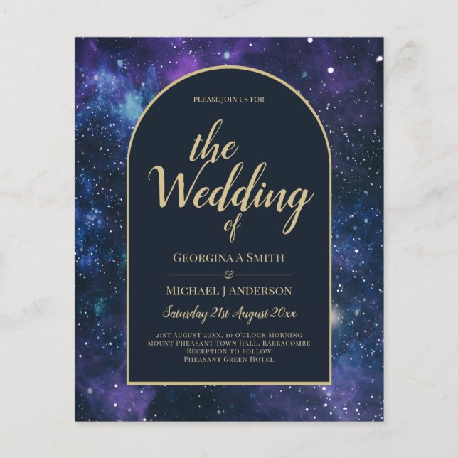 NUDGET Starry Night Lila Blue Wedding INVITE Flygblad (Framsidan)