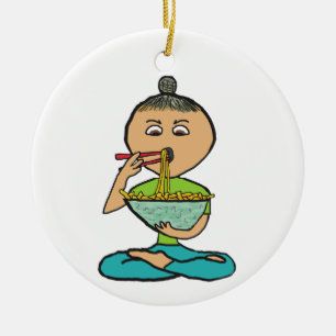Nudlar och chopsticks julgransprydnad keramik