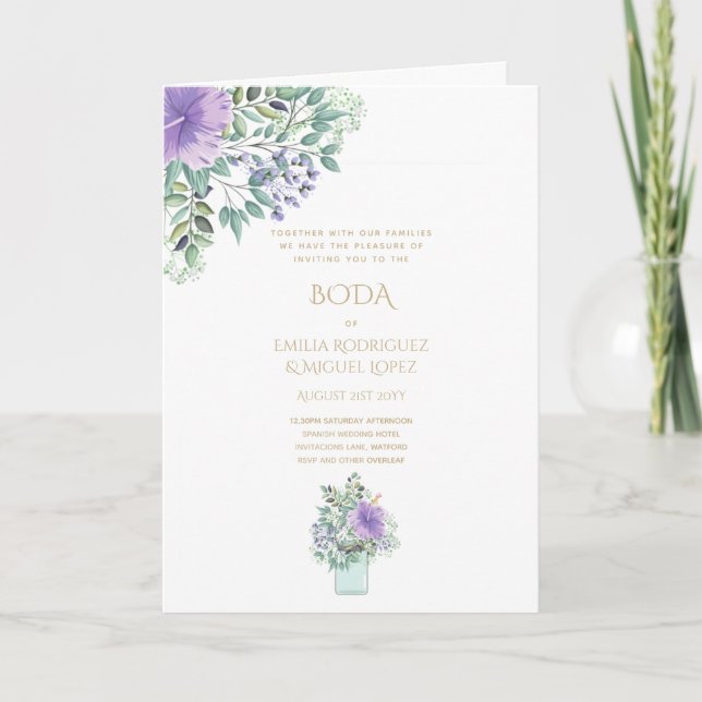 Nuestra Boda 4page BLOMMIGT Spanska Bröllopsinbjud Kort (Framsida)