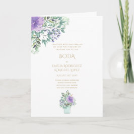 Nuestra Boda 4page BLOMMIGT Spanska Bröllopsinbjud Kort