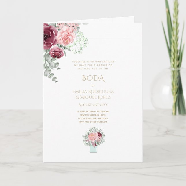 Nuestra Boda 4page BLOMMIGT Spanska Bröllopsinbjud Kort (Framsida)