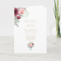 Nuestra Boda 4page BLOMMIGT Spanska Bröllopsinbjud