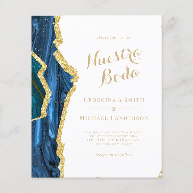 Nuestra Boda AGATE Guld Spanska bröllopsinbjudan (Framsida)