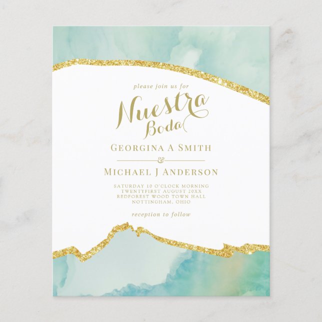Nuestra Boda AGATE Guld Spanska bröllopsinbjudan (Framsida)