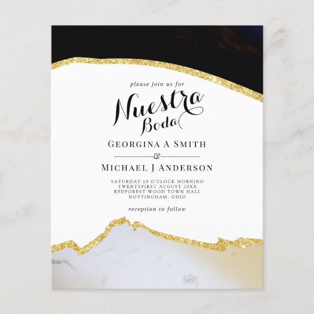 Nuestra Boda AGATE Guld Spanska bröllopsinbjudan (Framsida)