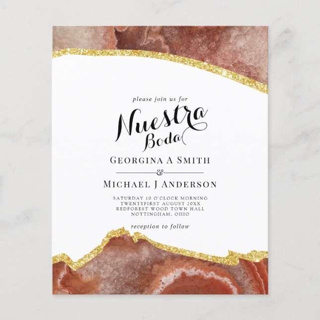 Nuestra Boda AGATE Guld Spanska bröllopsinbjudan (Framsida)