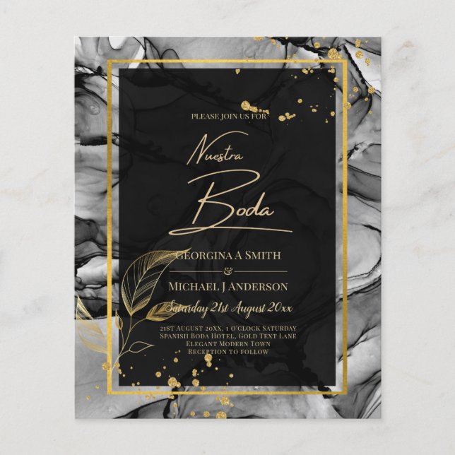 NUESTRA BODA Black Guld Bläck Wedding INVITE Flygblad (Framsidan)