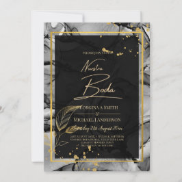 NUESTRA BODA Black Guld Bläck Wedding INVITE Inbjudningar