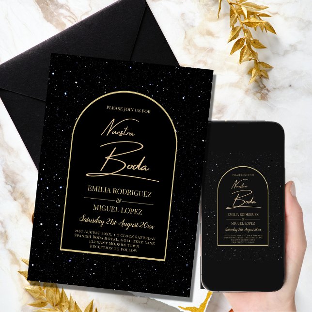 NUESTRA BODA BLACK GULD Starry Night INBJUDAN (Skapare uppladdad)