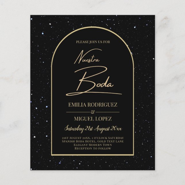 NUESTRA BODA BLACK GULD Starry Night INBJUDAN Flygblad (Framsidan)