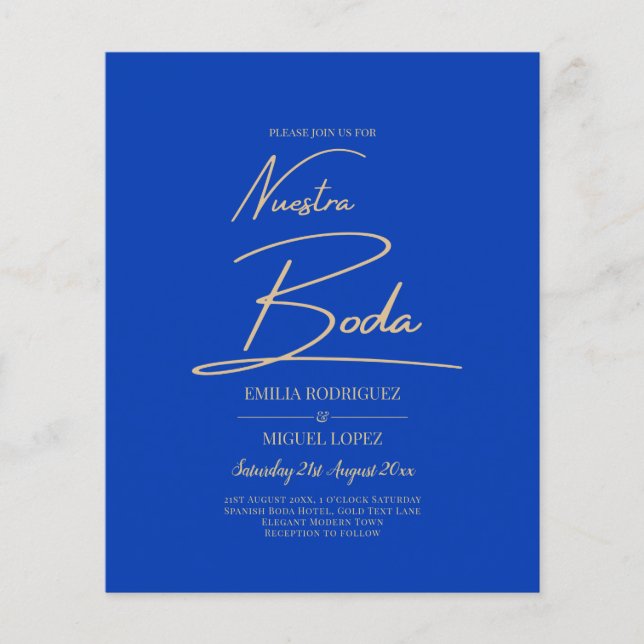 NUESTRA BODA Blue Monochrome Bröllop NVITE (Framsida)