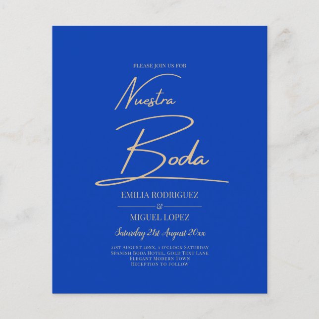 NUESTRA BODA Blue Monochrome Bröllop NVITE Flygblad (Framsidan)