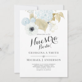 Nuestra Boda Blue White Blommigt Spanska Bröllop Inbjudningar