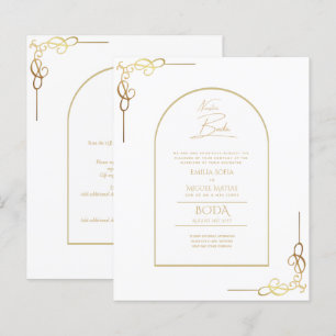 Nuestra Boda Budget Guld Accent Bilingual Inbjudan