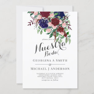 Nuestra Boda - Burgundy Blue Spain Wedding Investi Inbjudningar
