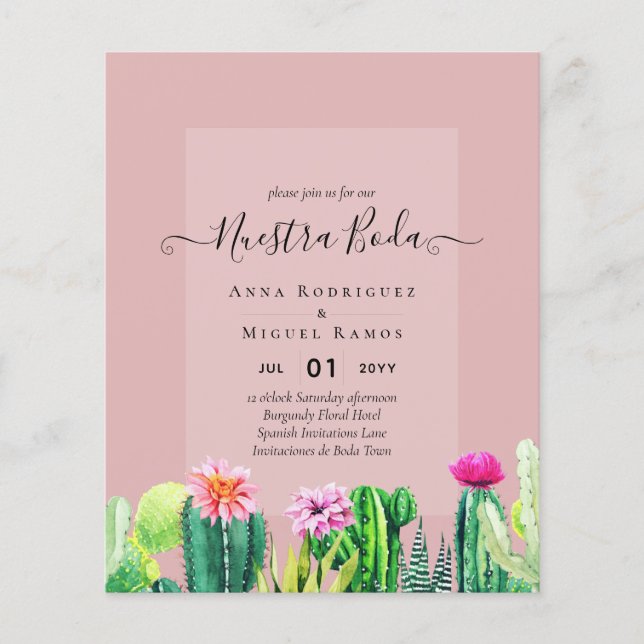 Nuestra Boda CACTI Fiesta Spain Wedding INVITE Flygblad (Framsidan)