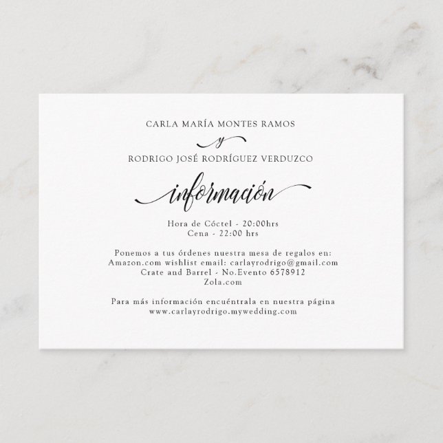 NUESTRA BODA Editable Spain bröllop infokort Tilläggskort (Framsida)