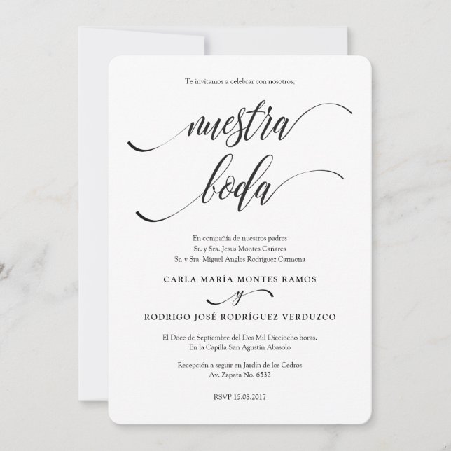 NUESTRA BODA Editable Spanska bröllopsinbjudan Inbjudningar (Framsida)