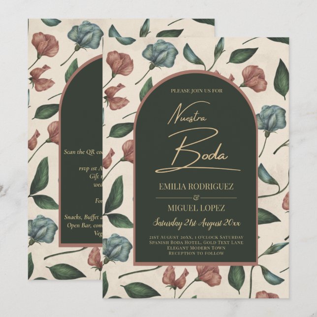 Nuestra Boda Emerald Grönt Terracotta Fall Inbjuda Inbjudningar (Fram/baksida)