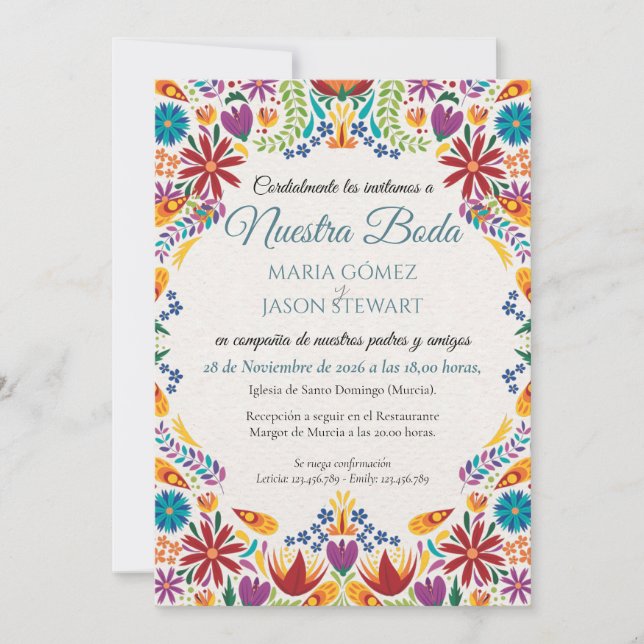 Nuestra Boda Flowers Botanical Spanish Wedding Inbjudningar (Framsida)