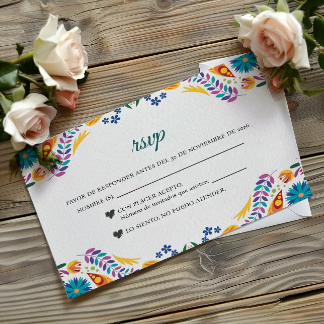 Nuestra Boda Flowers Botanical Spanish Wedding OSA Kort (Nuestra Boda Flowers Botanical Spanish Wedding RSVP Card)