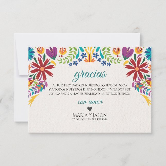 Nuestra Boda Flowers Botanical Spanish Wedding Tack Kort (Framsida)