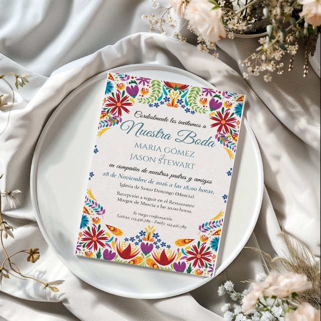 Nuestra Boda Flowers Botanisk Spansk Bröllopsfest Inbjudningar (Nuestra Boda Flowers Botanical Spanish Wedding Invitation)
