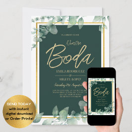 Nuestra Boda Greenery Spain BRÖLLOP QR CODE Inbjudningar