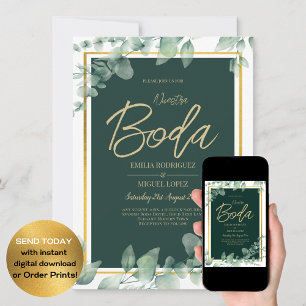 Nuestra Boda Greenery Spain BRÖLLOP QR CODE Inbjudningar