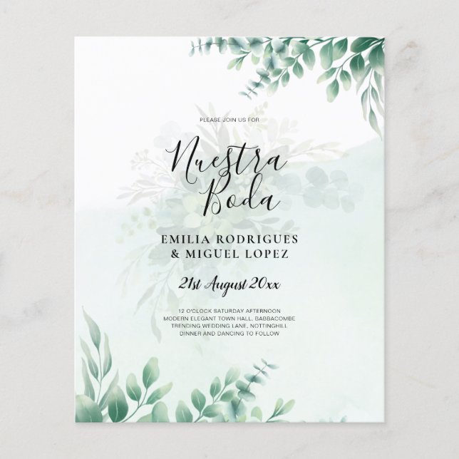 NUESTRA BODA Greenery Spain WEDDING-inbjudan Flygblad (Framsidan)