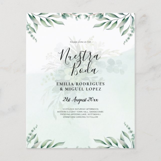 NUESTRA BODA Greenery Spain WEDDING-inbjudan Flygblad (Framsidan)