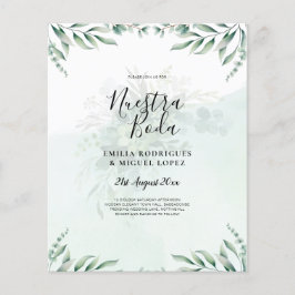 NUESTRA BODA Greenery Spain WEDDING-inbjudan Flygblad
