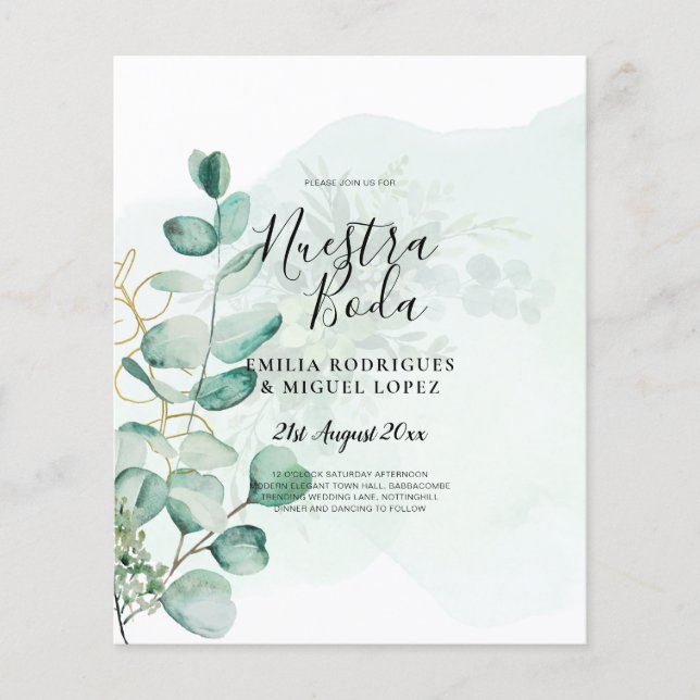 NUESTRA BODA Greenery Spain WEDDING-inbjudan Flygblad (Framsidan)