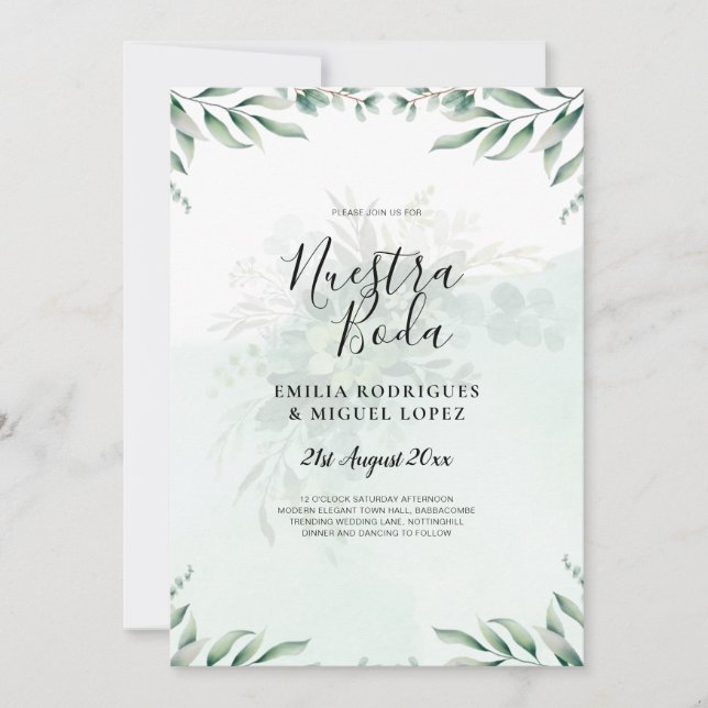 NUESTRA BODA Greenery Spain WEDDING-inbjudan Inbjudningar (Framsida)