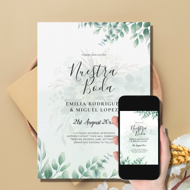 NUESTRA BODA Greenery Spain WEDDING-inbjudan Inbjudningar (Skapare uppladdad)