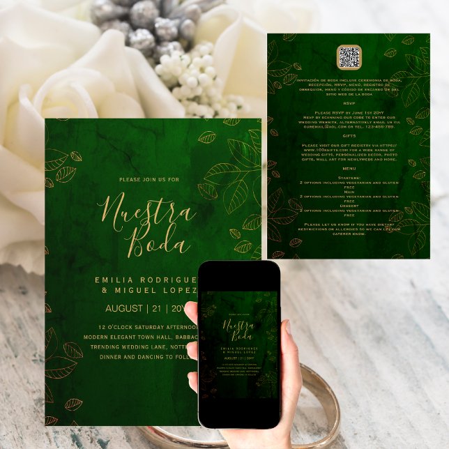 NUESTRA BODA GRÖNT GULD OSA MENU-INFORMATION QRCod Inbjudningar (Skapare uppladdad)