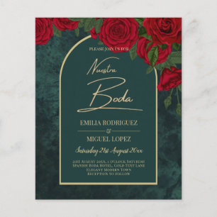 NUESTRA BODA Grönt Guld Röd ros Winter INBJUDAN Flygblad