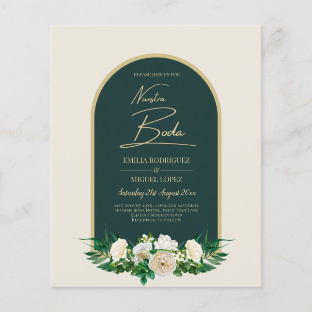 NUESTRA BODA Grönt Guld Vit ros Winter INBJUDAN (Framsida)