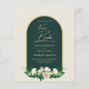 NUESTRA BODA Grönt Guld Vit ros Winter INBJUDAN Flygblad