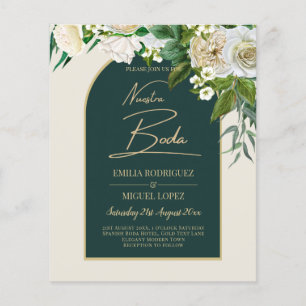 NUESTRA BODA Grönt Guld Vit ros Winter INBJUDAN Flygblad